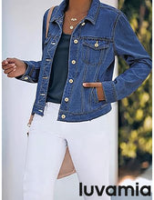 luvamia Women's Basic Button Down Stretch Fitted Long Sleeves Denim Jean Jacket