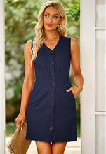 luvamia Women's Casual V Neck Sleeveless Jeans Button Down Denim Short Dress