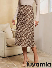 luvamia Plaid Skirts for Women Midi Length High Waisted Trendy A Line Elastic Waist Casual Office Work Fall Skirt
