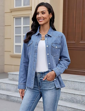 luvamia FleXclusive Denim Shirts for Women Long Sleeve Button Down Chambray Relaxed Fit Western Jean Shirts Casual Collared Jean Top