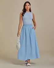 LUVAMIA Women's Summer Long Lightweight Flowy Skirt Stripe Maxi Fashion