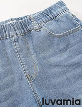 LUVAMIA Women's Denim Elastic Waist Walkshorts with Pockets