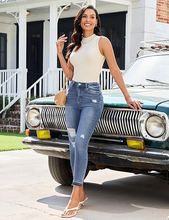 luvamia FleXclusive  Cropped Jeans for Women Skinny Trendy High Waisted Distressed Ripped Stretchy Denim Pants Destroyed Jeggings