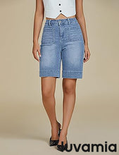 LUVAMIA Women's Knee-Length Bermuda Summer Denim Shorts Barely Shorts