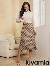 luvamia Plaid Skirts for Women Midi Length High Waisted Trendy A Line Elastic Waist Casual Office Work Fall Skirt