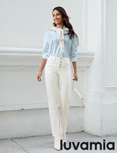 LUVAMIA Women's High Waisted Straight Jeans Fashion Button Knit Jeans High Quality Jeans