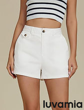 LUVAMIA Women's Shorts High Waist Zipper Closure Elastic Band Waistband Casual Wear Short Pants