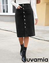 LUVAMIA Women High Waist Button Front Corduroy Midi Skirt with Pockets 2025 Fall Winter