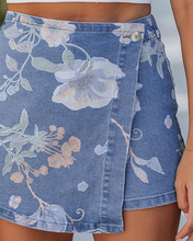 luvamia FleXclusive Denim Skorts for Woman Trendy Floral Print Faux Wrap Stretchy High Waisted Elasitc Waist Jean Shorts Skirt Skort
