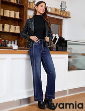 LUVAMIA Timeless High Waisted Flare Jeans Breathable Denim All Season Styling Functional Pockets