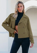luvamia Cropped Trench Coat for Women Long Sleeve Double Breasted Notched Lapel Casual Loose Fit Jackets with Pockets