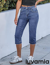 luvamia FleXclusive Capri Jeans for Women Trendy Mid Rise Distressed Raw Hem Casual Summer Stretchy Denim Capris Pants Relaxed Fit