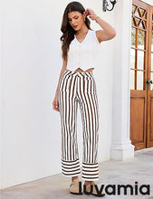 luvamia Striped Jeans for Women Wide Leg High Waisted Trendy Patch Pockets Stretchy Denim Pants Casual Trouser Jeans