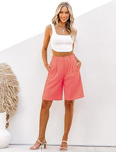 luvamia Bermuda Shorts for Women High Waisted Linen Dressy Casual Pleated Wide Leg Summer Shorts with Elastic Waist
