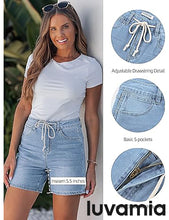 luvamia FleXclusive Jean Shorts for Women High Waisted Trendy Drawstring Stretchy Denim Shorts Summer Casual Jorts with Pockets