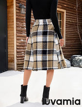LUVAMIA High Waist A Line Maxi Skirt Women Plaid with Pockets Long Vintage Style Fall Winter