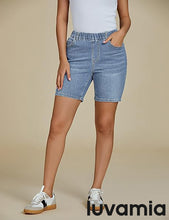 LUVAMIA Women's Denim Elastic Waist Walkshorts with Pockets