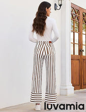 luvamia Striped Jeans for Women Wide Leg High Waisted Trendy Patch Pockets Stretchy Denim Pants Casual Trouser Jeans