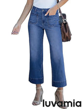 luvamia Wide Leg Jeans for Women Trendy High Waisted Flare Jeans Cropped Denim Pants Stretchy Baggy with Patch Pockets