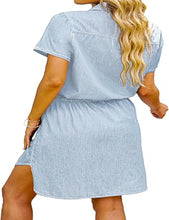 luvamia Women Casual Denim Dress Short Sleeve Tie Waist Classic Jean Shirt Dress