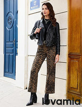 luvamia FleXclusive Wide Leg Jeans Woman Trendy High Waisted Leopard Cheetah Print Ankle Length Stretchy Denim Pants with Pockets
