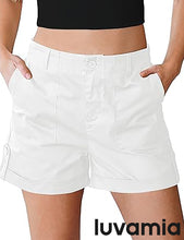 LUVAMIA Women's High Waisted Lightweight Quick Dry Relaxed Fit Shorts Summer Folded Hem.