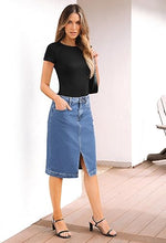 LUVAMIA Women's Brief Denim Midi Knee-Length Skirt Vintage Split High-Waist