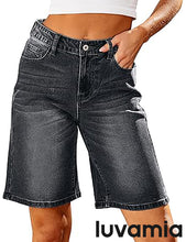 LUVAMIA Denim Bermuda Shorts for Women High Waisted  Stretchy  Straight Leg Jeans