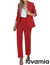 LUVAMIA Women's Blazer Set Business Casual Full Fit Blazer Jackets and Straight Pant Suits with Pockets
