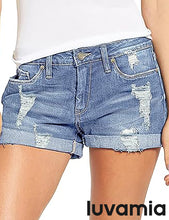 luvamia Women's Casual Ripped Denim Shorts Mid Rise Stretch Folded Hem Short Jeans