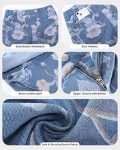 luvamia FleXclusive Denim Skorts for Woman Trendy Floral Print Faux Wrap Stretchy High Waisted Elasitc Waist Jean Shorts Skirt Skort