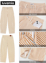luvamia Barrel Jeans for Women Trendy Baggy Wide Leg Striped High Waisted Cropped Casual Pinstripe Stretchy Denim Pants