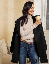 luvamia Trench Coat Women Mid Length Classic Double Breasted Lapel Business Casual Fall Jacket Coats Outerwear with Belt