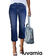 luvamia Capri Jeans for Women High Waisted Slim Straight Stretchy Denim Capris Pants Welt Pockets Casual Cropped Jeans