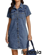LUVAMIA Women's Midi Sundresses Crewneck short Sleeve Denim Casual Dress