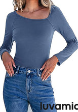 LUVAMIA Fitted Long Sleeve Slim Women Y2K Shirts Raglan Mega Stretch Top Blouses