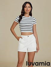 LUVAMIA Women's Shorts High Waist Zipper Closure Elastic Band Waistband Casual Wear Short Pants