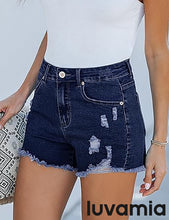 luvamia Jean Shorts for Women High Waisted Stretchy Distressed Denim Shorts Ripped Frayed Raw Hem Summer Casual Shorts