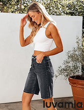 LUVAMIA Denim Bermuda Shorts for Women High Waisted  Stretchy  Straight Leg Jeans
