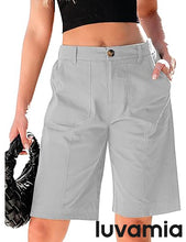 LUVAMIA Bermuda Shorts for Women's Knee Length Casual Lightweight Breathable Summer High Waisted Knee Length Shorts