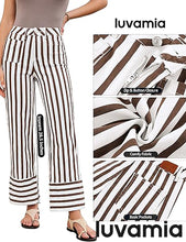luvamia Striped Jeans for Women Wide Leg High Waisted Trendy Patch Pockets Stretchy Denim Pants Casual Trouser Jeans