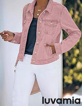 luvamia Women's Basic Button Down Stretch Fitted Long Sleeves Denim Jean Jacket