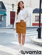 luvamia Corduroy Skirts for Women High Waisted Trendy Fall Elastic Waist Casual Stretchy Short Skirts with Patch Pockets