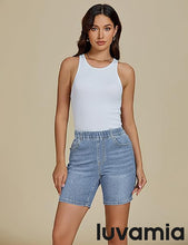 LUVAMIA Women's Denim Elastic Waist Walkshorts with Pockets