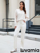 LUVAMIA Women's High Waisted Straight Jeans Fashion Button Knit Jeans High Quality Jeans
