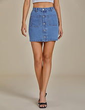 LUVAMIA Women's Denim Bodycon High Waist Button Front Pull-On Mini Skirt