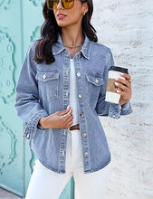 luvamia FleXclusive Denim Jackets for Women Trendy Long Sleeve Distressed Jean Button Down Shirts Jacket Shacket Trucker Jacket