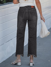 luvamia FleXclusive Straight Leg Jeans for Women Cropped Trendy Mid Rise Baggy Loose Distressed Casual Raw Hem Stretchy Denim Pants