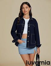 LUVAMIA Women's Street Fashion Denim Jacket Lapel Long Sleeve Coat