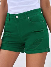 luvamia Women's Ripped Denim Jean Shorts High Waisted Stretchy Folded Hem Short Jeans